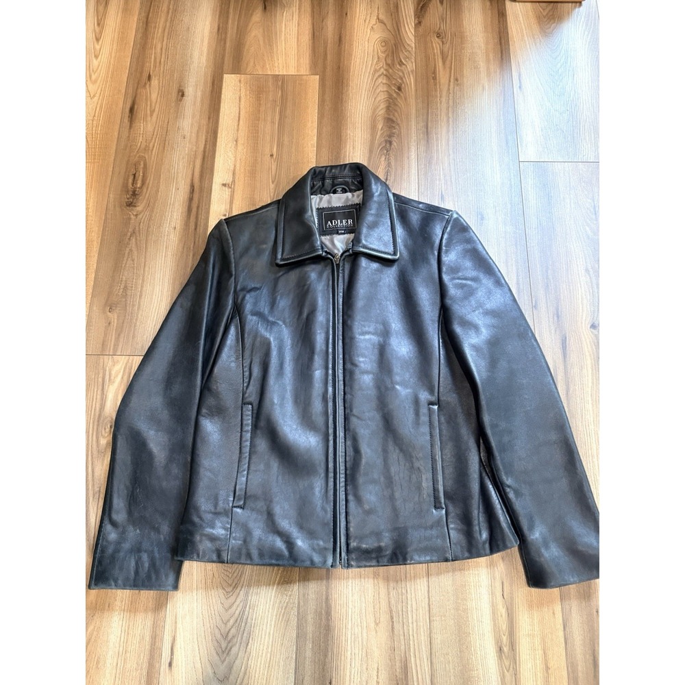 Adler Collection Women Black Lamb Skin Leather Coat Petite Medium Full Zip Soft